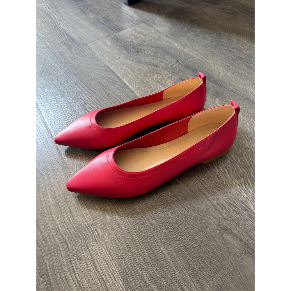 Everlane The Day Flat Shoe 8.5 Red Tulip Italian Leather Pointed Toe NEW NWOB